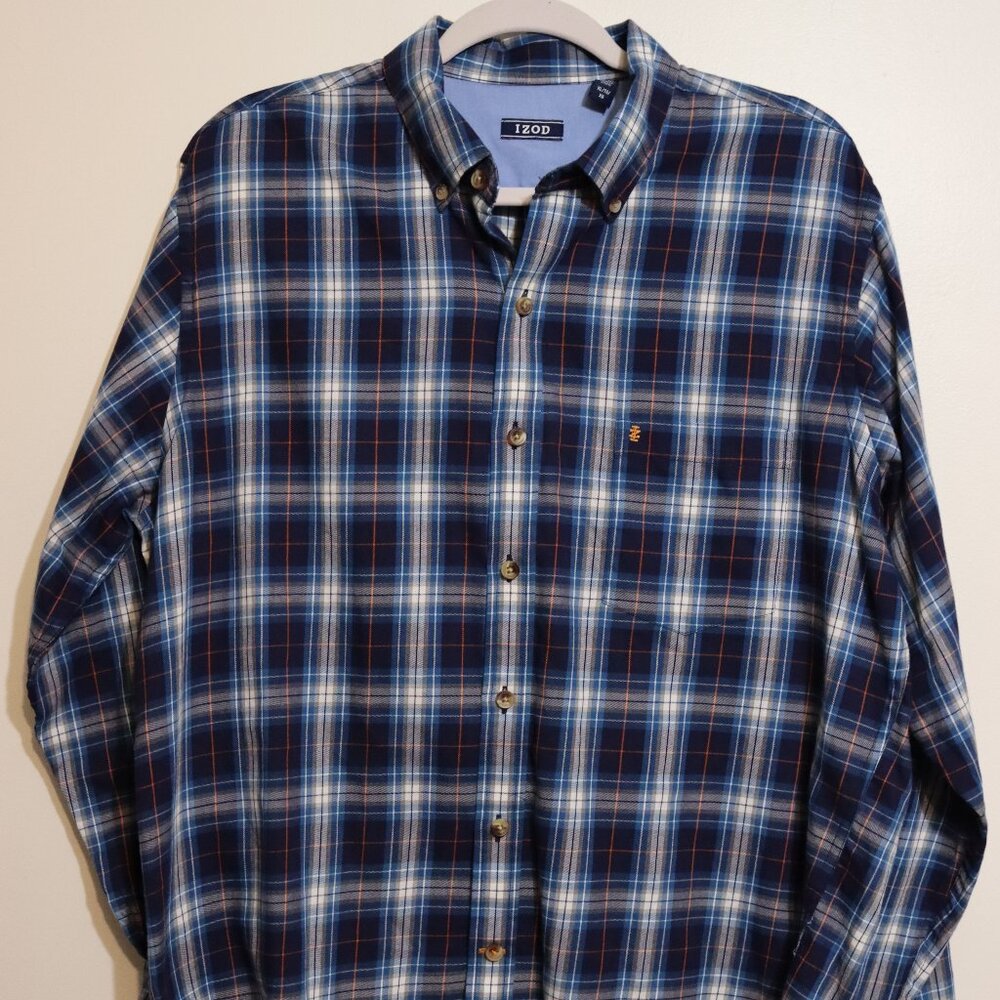 IZOD men’s blue plaid button down shirt XL
